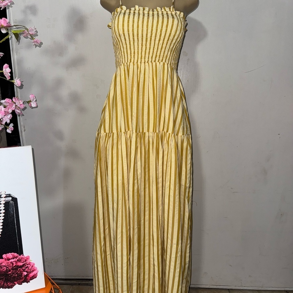 Glamorous Yellow Ruched Tiered Sundress